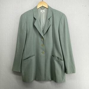 ZANELLA Blazer Womens 8 Silk Wool Blend Grid Textured 3 Button Green Italy Vtg